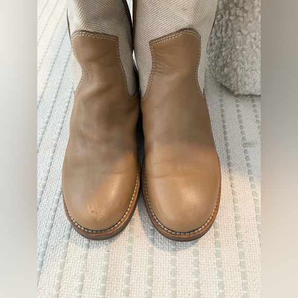 Marc Jacobs Tan Leather Cream Canvas Knee High Riding Boots - Picture 3 of 9